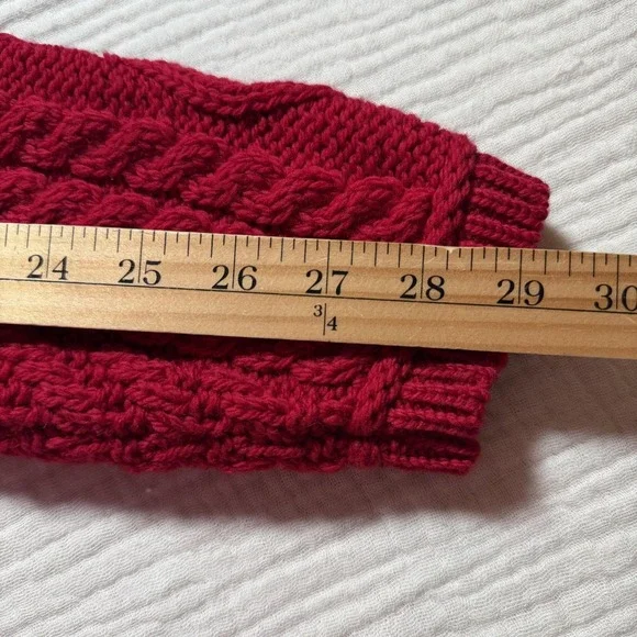 Aran Crafts Long Cardigan Sweater Womens L Red Wool Cable Knit Ireland Fisherman - Picture 12 of 16